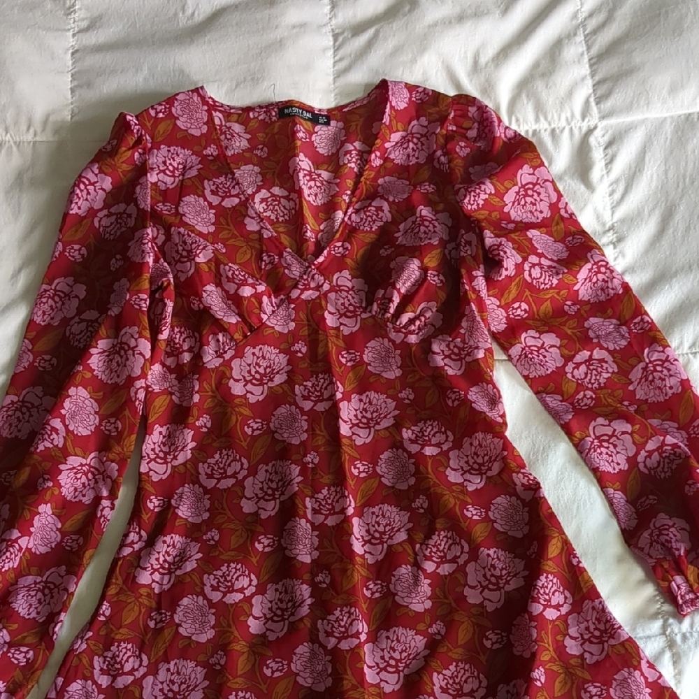 Nasty Gal Red and Pink Floral Dress